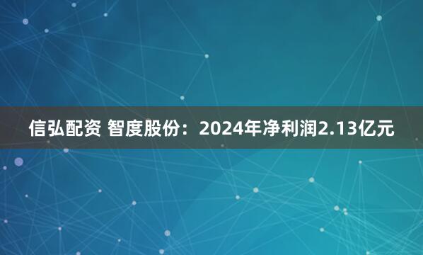 信弘配资 智度股份：2024年净利润2.13亿元